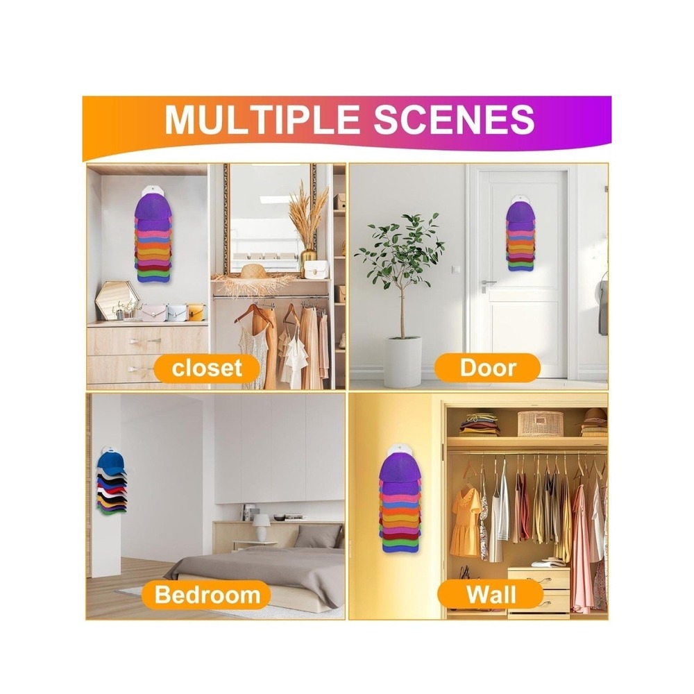 Baseball Cap Hat Rack Wall Door Hanger Holder Storage Organize 20 Hooks Adhesive - Picture 7 of 7